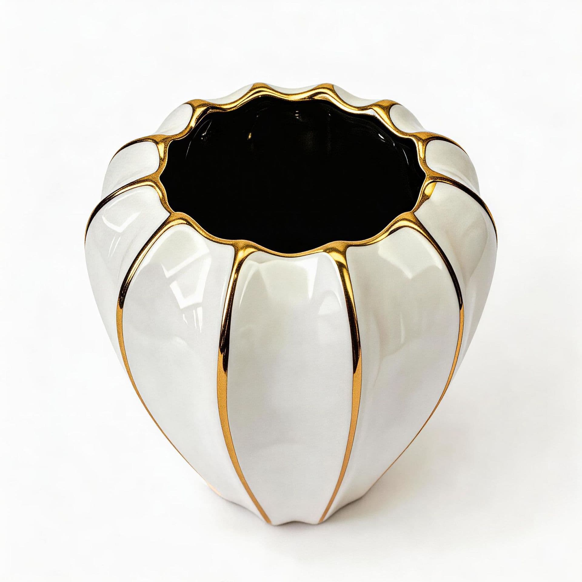 Gold Ribbed Ceramic Vase detail 9